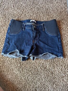 Motherhood Maternity Dark Blue Denim Shorts with Black Stretch Panels